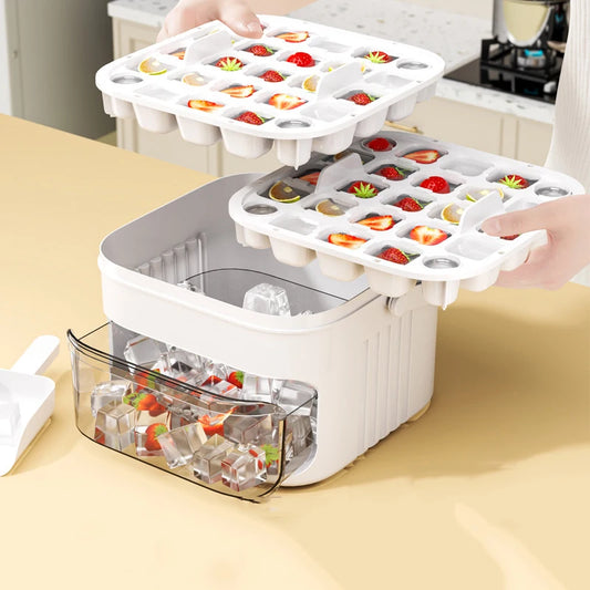"Portable Ice Maker Box with Handle – Easy Press Lid, BPA-Free, Summer Essential for Home or Camping"